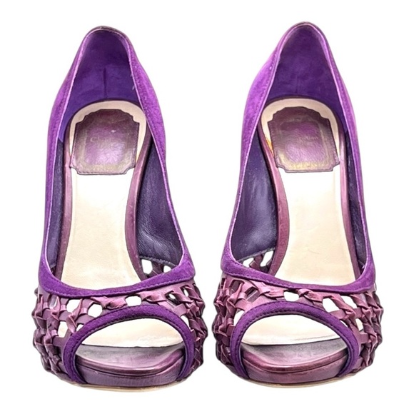 Christian Dior | Purple Suede & Leather Peep-Toe Cutout Stiletto Heels - Picture 4 of 16